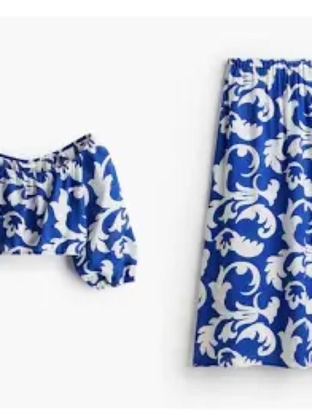 H&M NWT Blue & White Floral Midi Skirt + Crop Top Set Women
